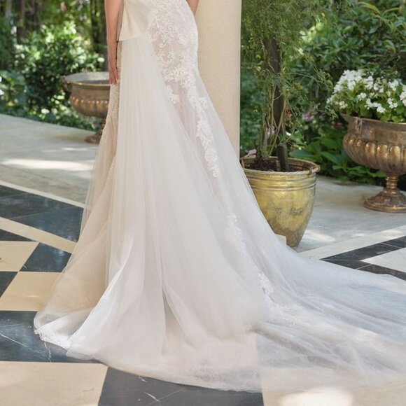 New Off White Nude Wedding Tulle Gown w/ Side Hip Bow & Floral Lace CD WL068 - Picture 13 of 13